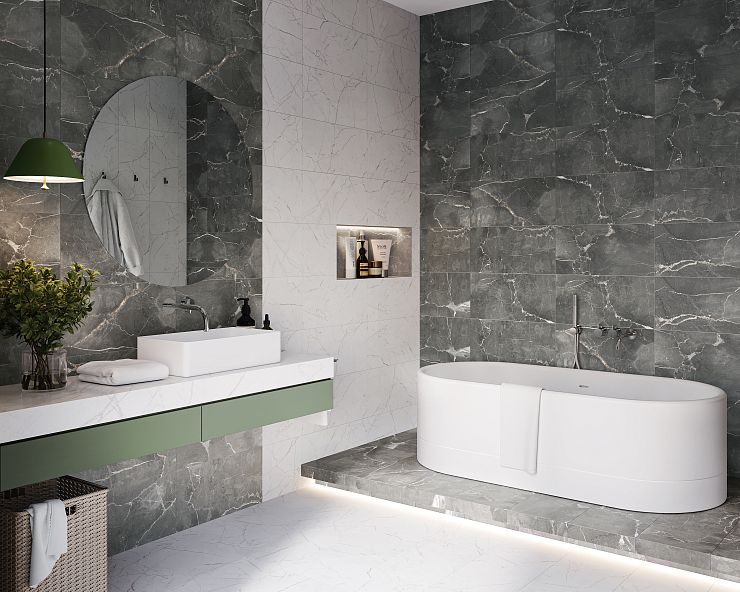 Global Tile, Керамогранит, 30x60, Матовая, Мрамор Antares темно-серый