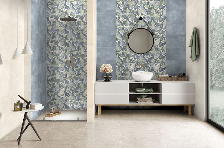 Global Tile, Керамика, 30x60, Матовая, Штукатурка, Ботаника Dominica синяя